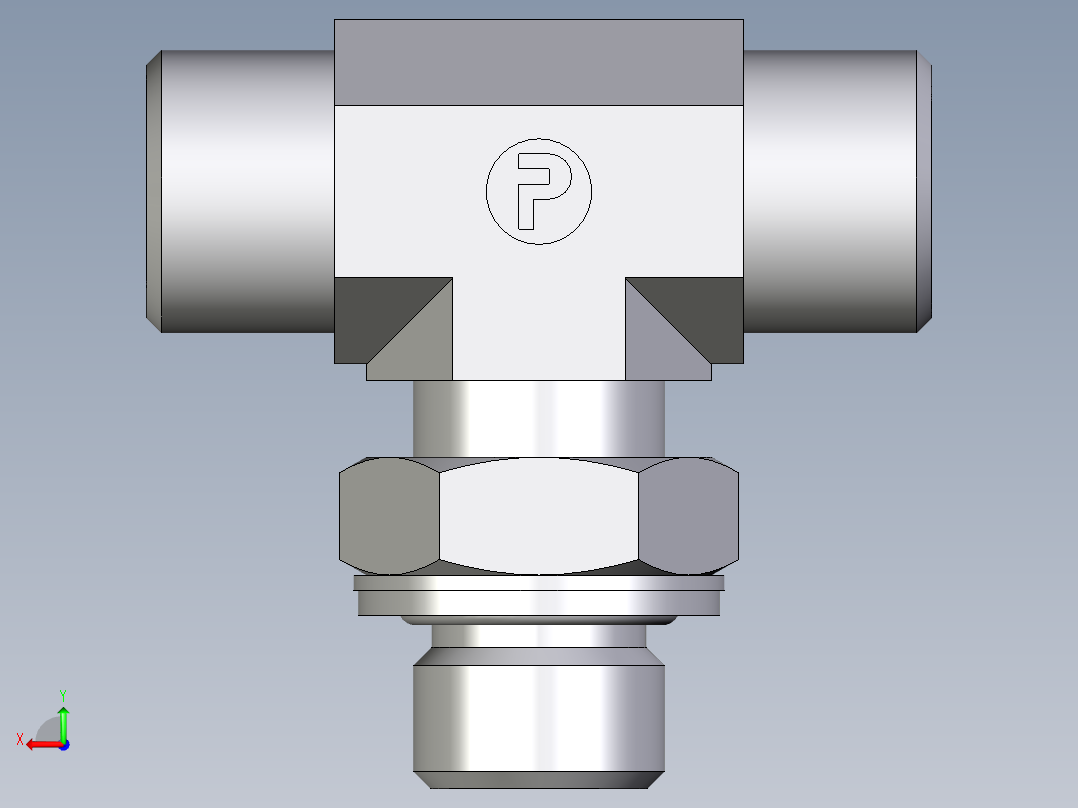 卡套式工业通用硬管接头EO_Adjustable_locknut_branch_tee_TEE10SMOMDCF后视图