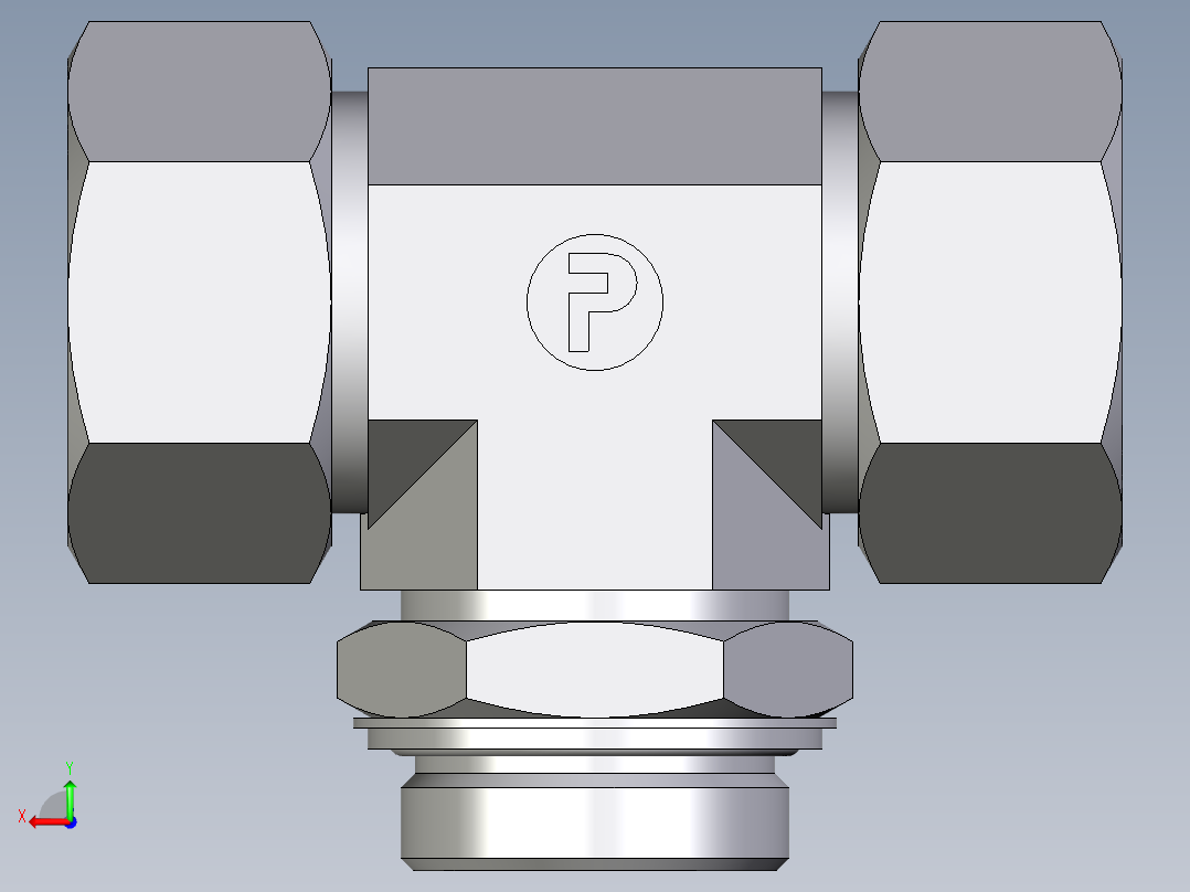 卡套式工业通用硬管接头EO_Adjustable_locknut_branch_tee_TEE38SRCF后视图