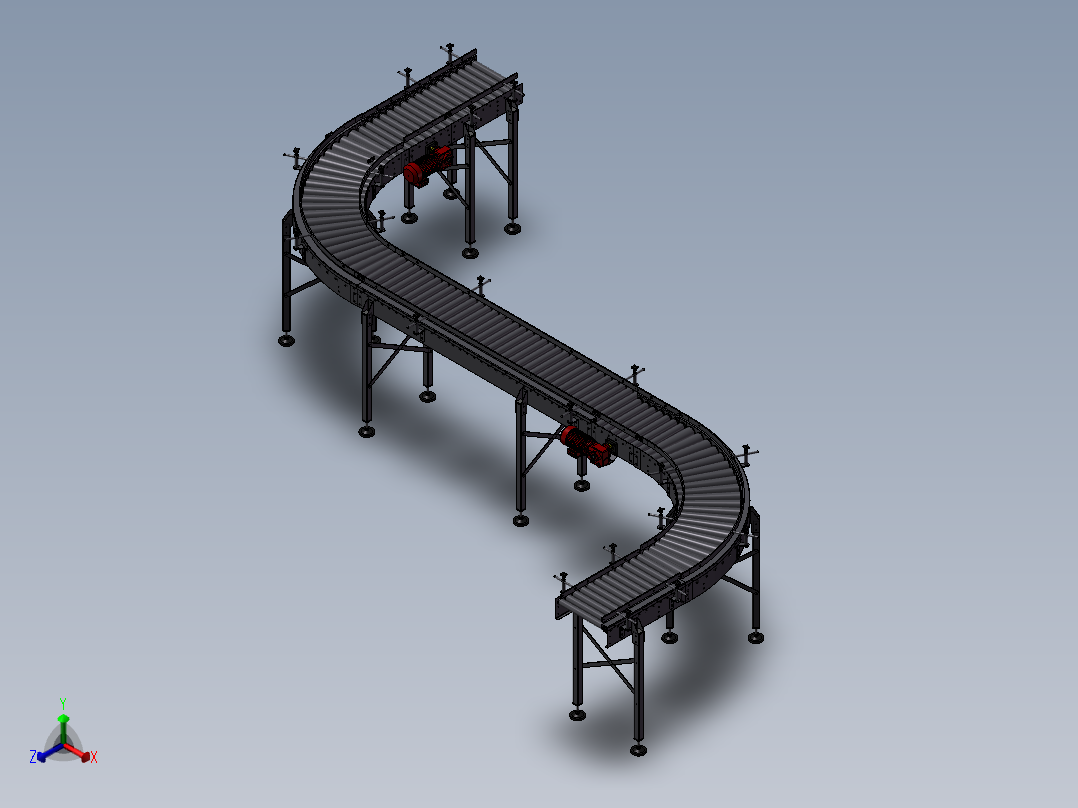 链式输送机-滚筒输送机正等轴测图