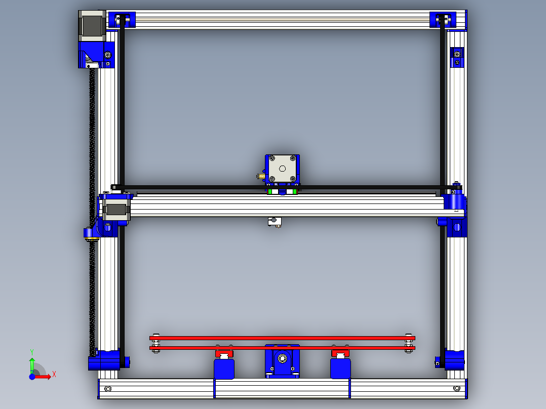 三轴铝型材框架打印机3d图 步进电机驱动智能三维打印机3d模型前视图