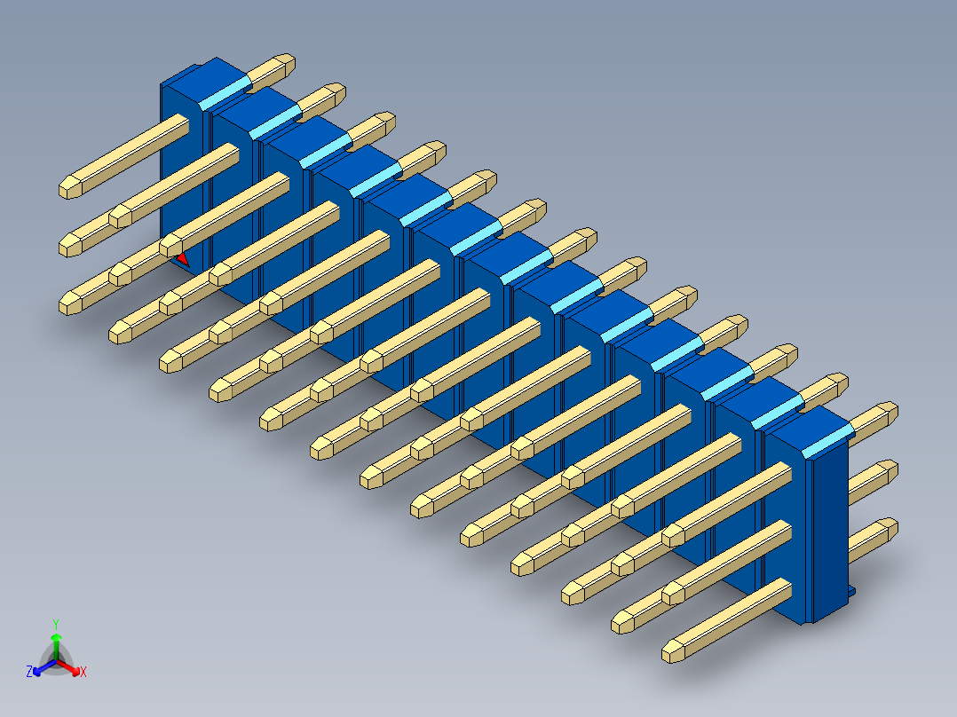 彩色公头100mil（2.54mm）系列-DS1021_blue_3x13p_100mil_Type1_rev1.0正等轴测图