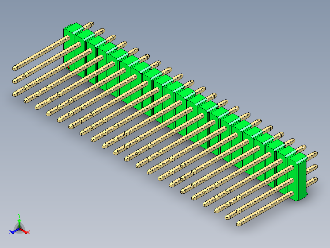 彩色公头100mil（2.54mm）系列-DS1021_green_3x21p_100mil_Type5_rev1.0正等轴测图