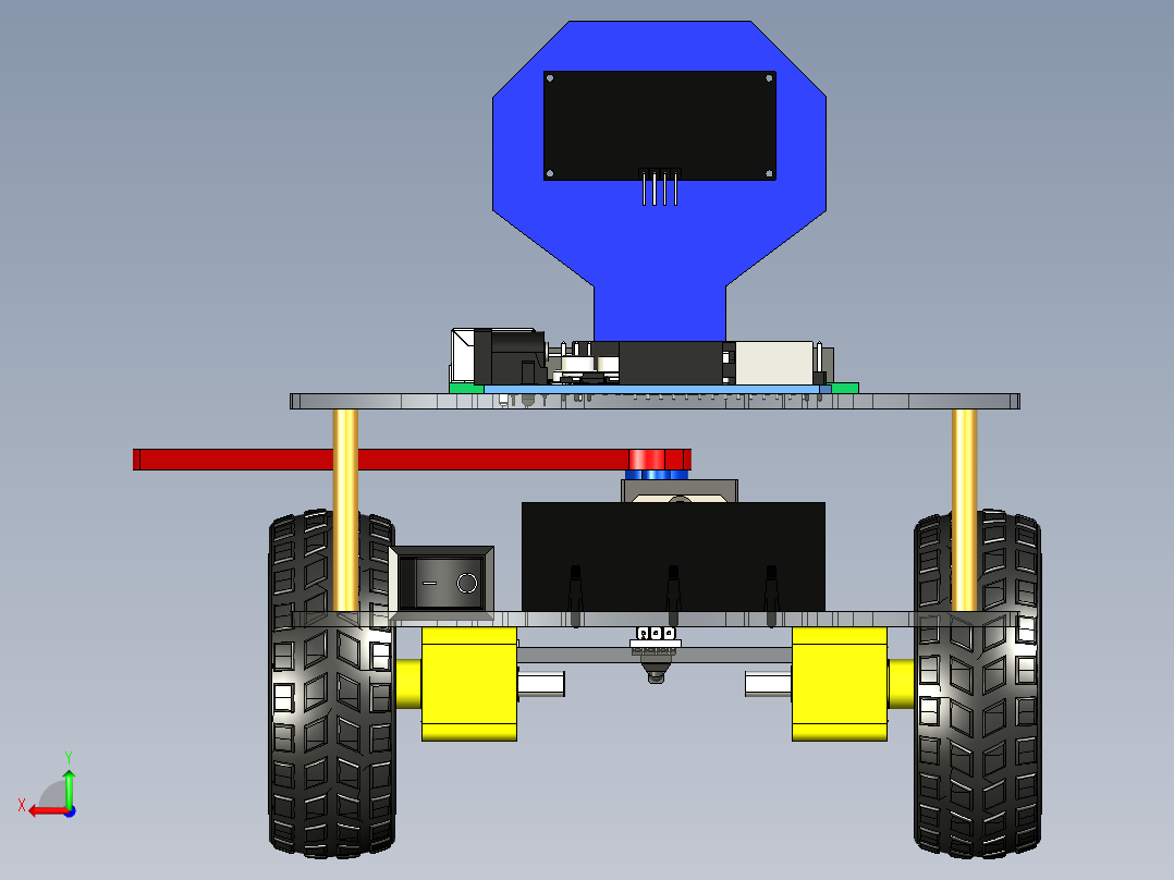 带蓝牙、超声波和液晶显示器编程小车3D后视图