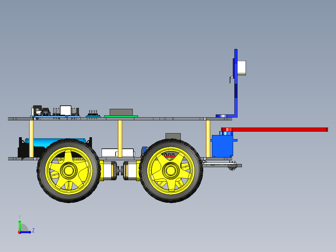 带蓝牙、超声波和液晶显示器编程小车3D左视图