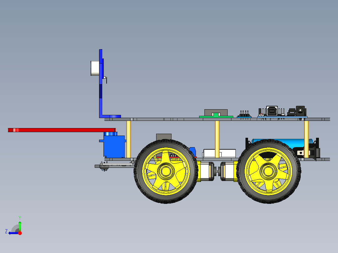 带蓝牙、超声波和液晶显示器编程小车3D右视图
