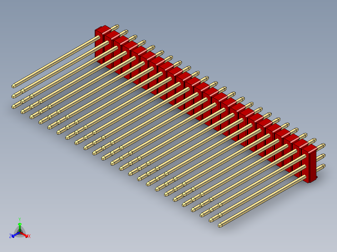 彩色公头100mil（2.54mm）系列-DS1021_red_3x24p_100mil_Type43_rev1.0正等轴测图