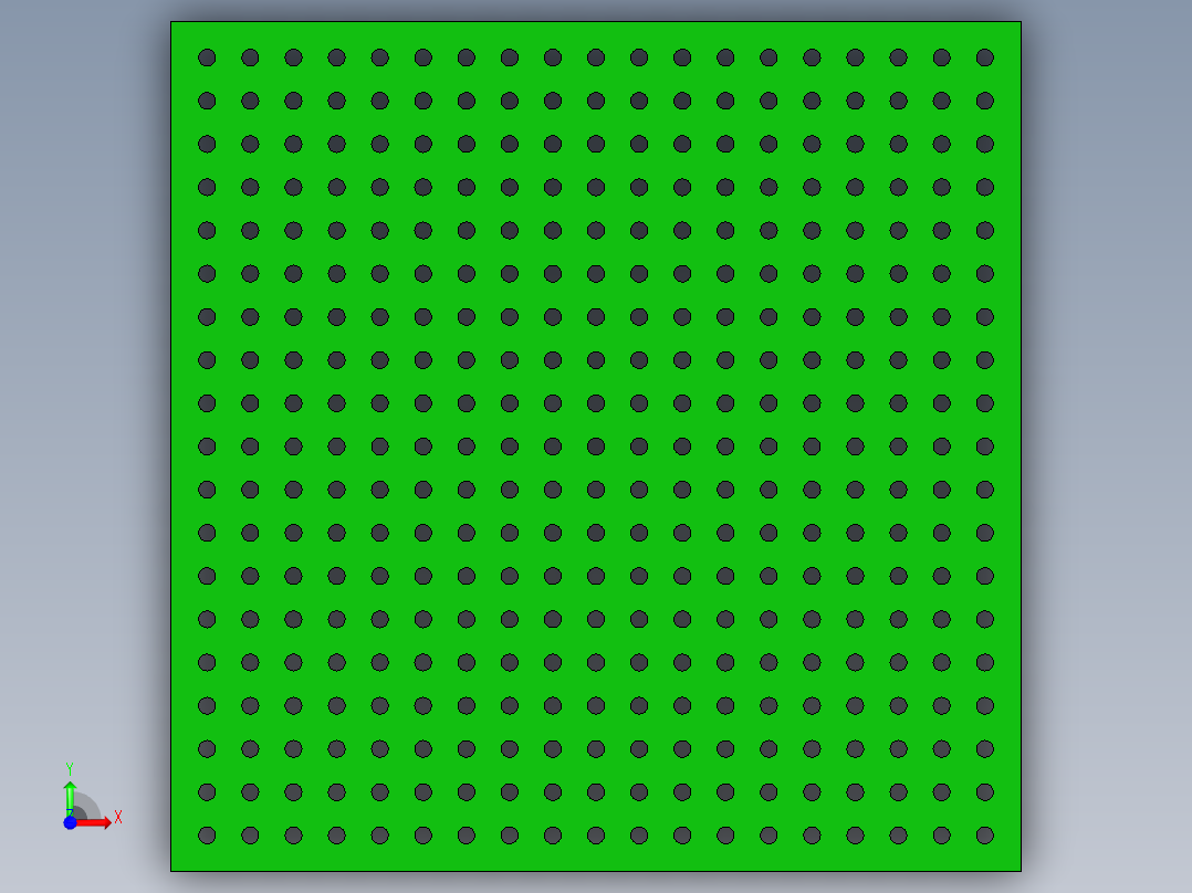 简单的双面PCB板原型50毫米x50毫米。孔直径为1毫米，孔距为2.54毫米。焊盘之间没有走线连接前视图
