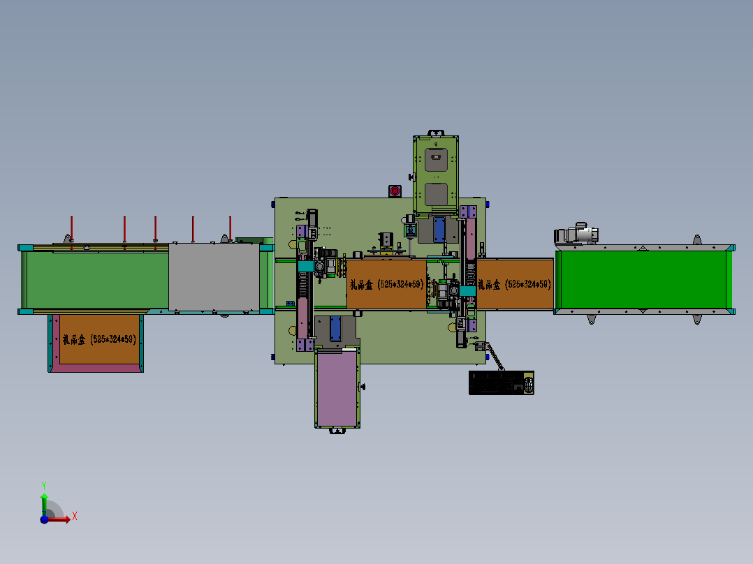 礼盒在线自动贴标机(扫码_双面贴标_出料机) 3D模型(SolidWorks设计,提供step(stp)_x_t文件)前视图