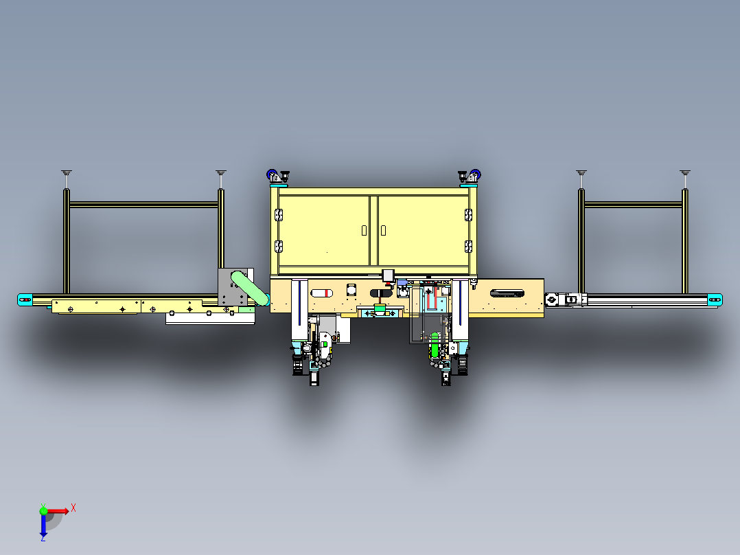 礼盒在线自动贴标机(扫码_双面贴标_出料机) 3D模型(SolidWorks设计,提供step(stp)_x_t文件)俯视图