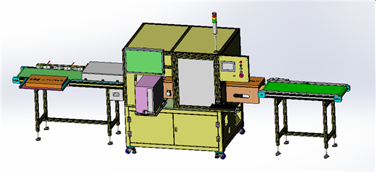 礼盒在线自动贴标机(扫码_双面贴标_出料机) 3D模型(SolidWorks设计,提供step(stp)_x_t文件)