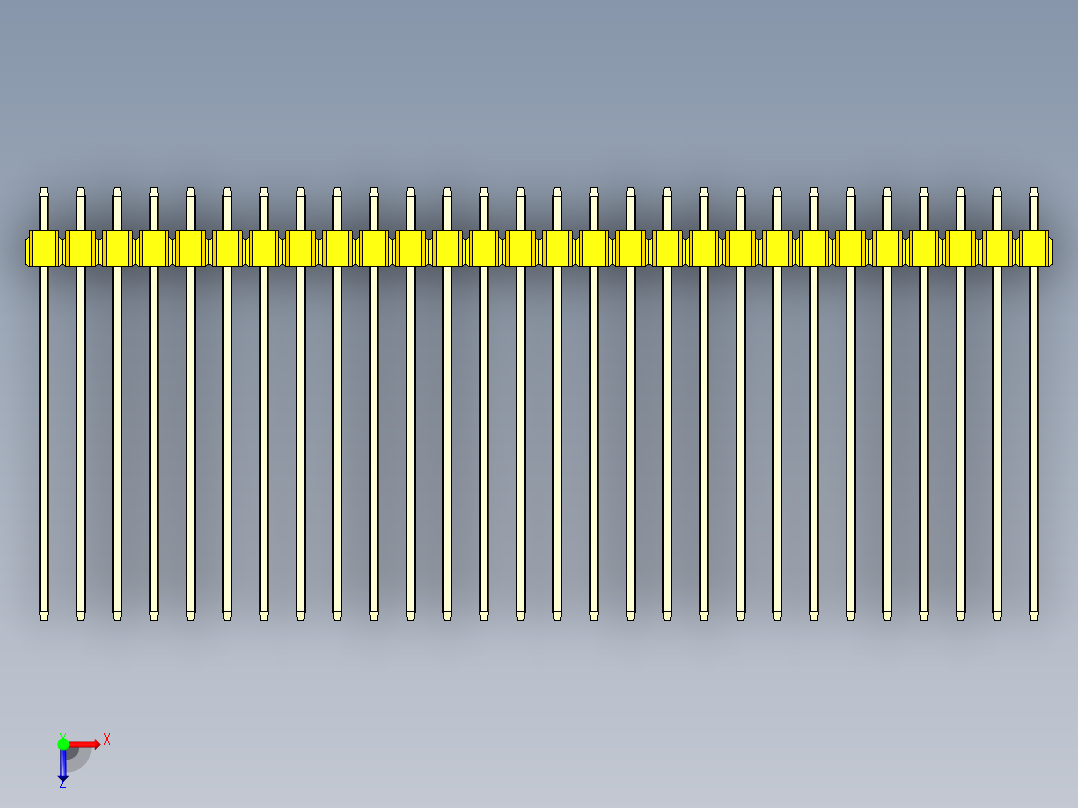 彩色公头100mil（2.54mm）系列-DS1021_yellow_1x28p_100mil_Type43_rev1.0俯视图