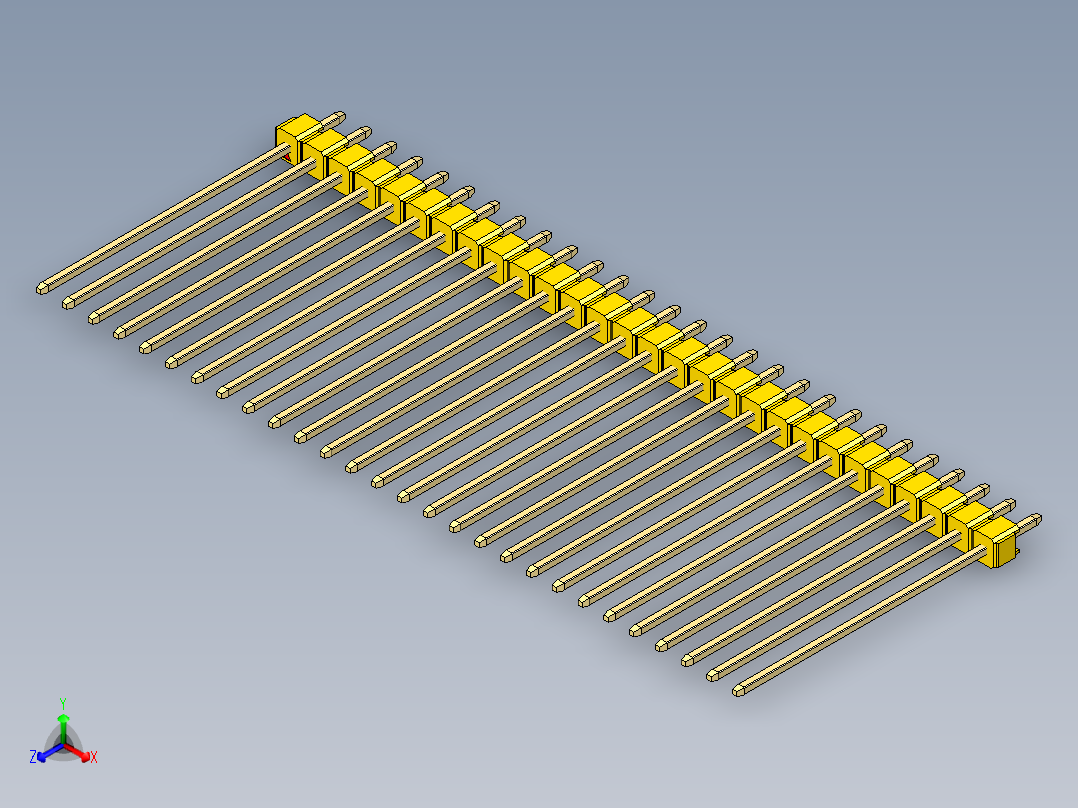 彩色公头100mil（2.54mm）系列-DS1021_yellow_1x28p_100mil_Type43_rev1.0正等轴测图
