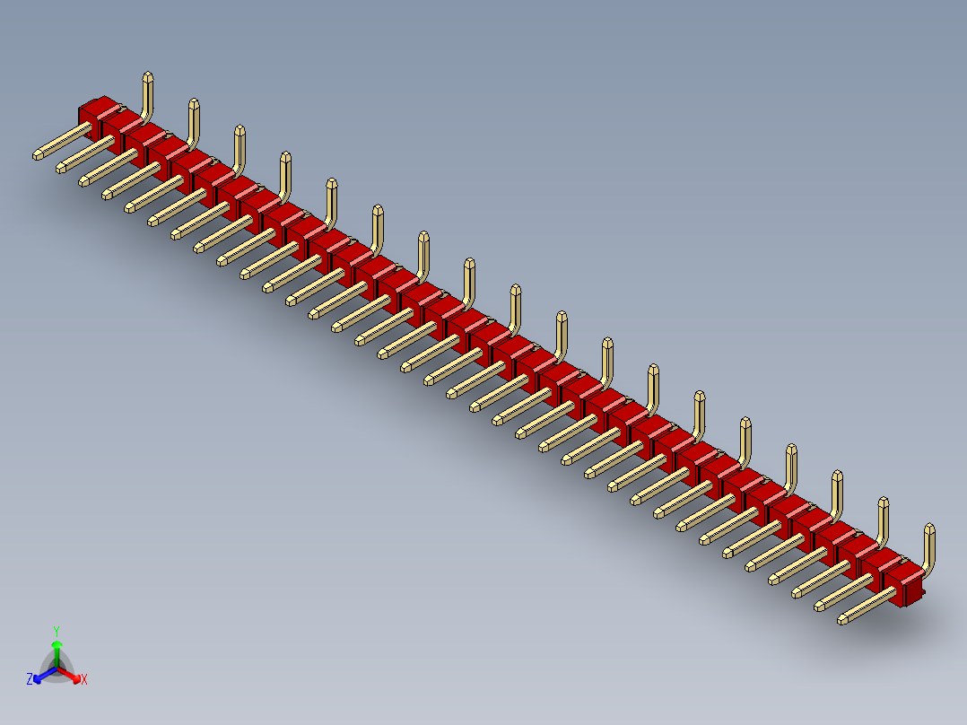 彩色公排针 100mil 2.54mm 系列-DS1022_red_36p_100mil_Type_SMT_R2_rev1.0正等轴测图