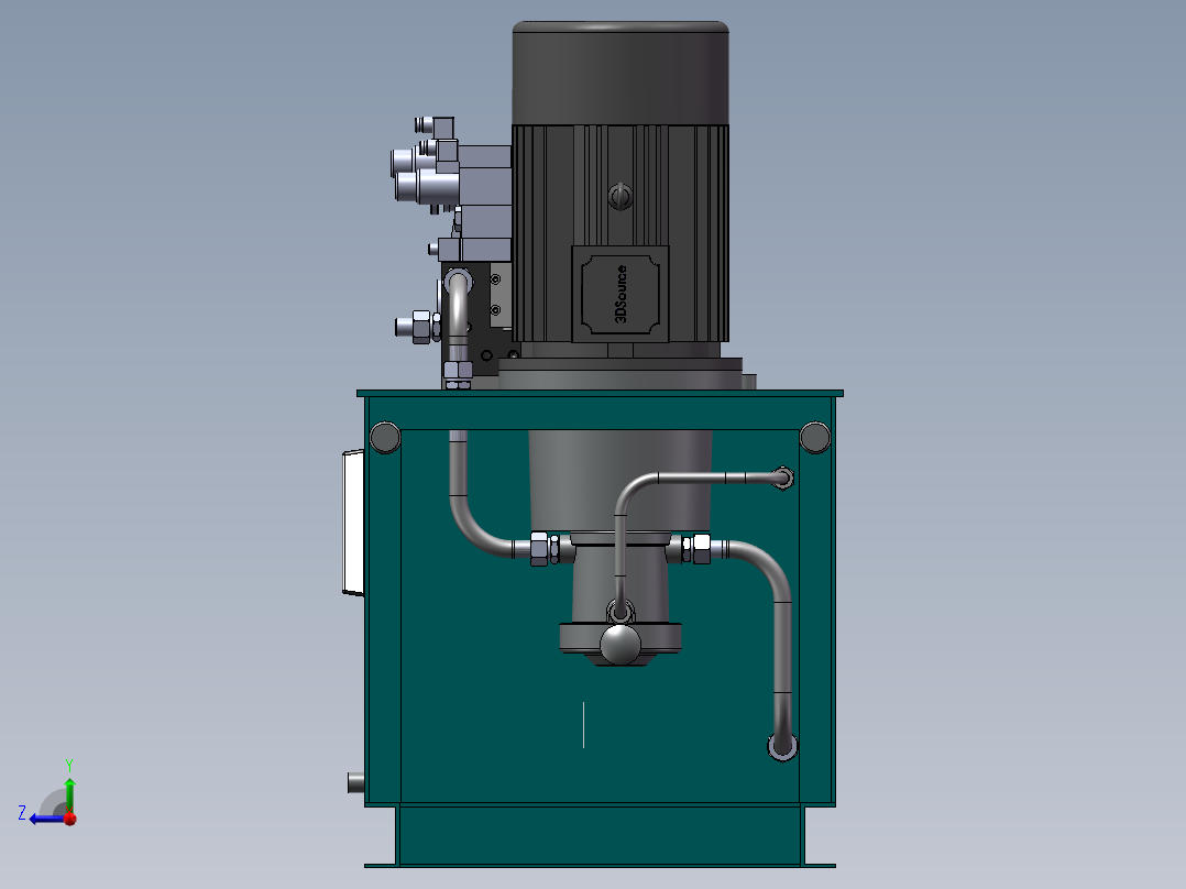一种单作用液压站三维模型右视图
