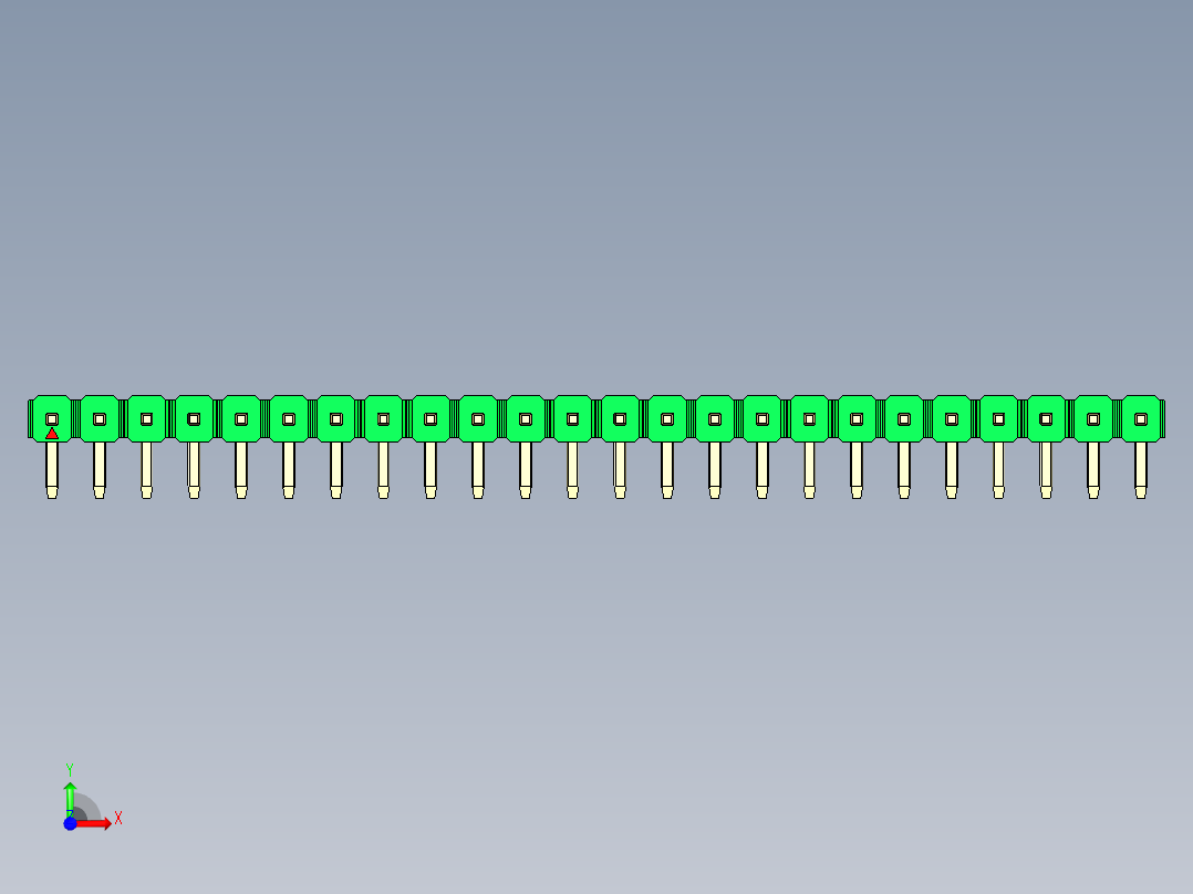 彩色公排针 100mil 2.54mm 系列-DS1022_green_1x24p_100mil_TypeD_rev1.0前视图