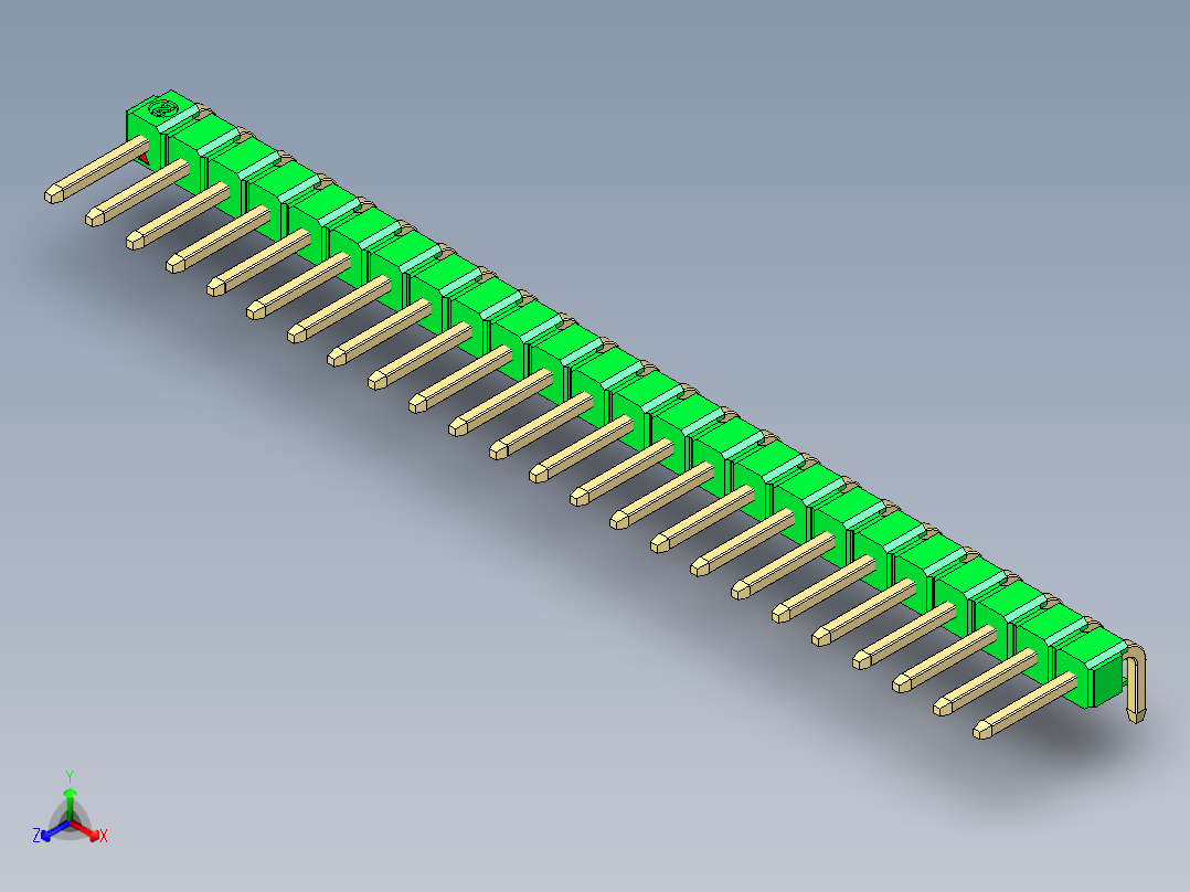 彩色公排针 100mil 2.54mm 系列-DS1022_green_1x24p_100mil_TypeD_rev1.0正等轴测图