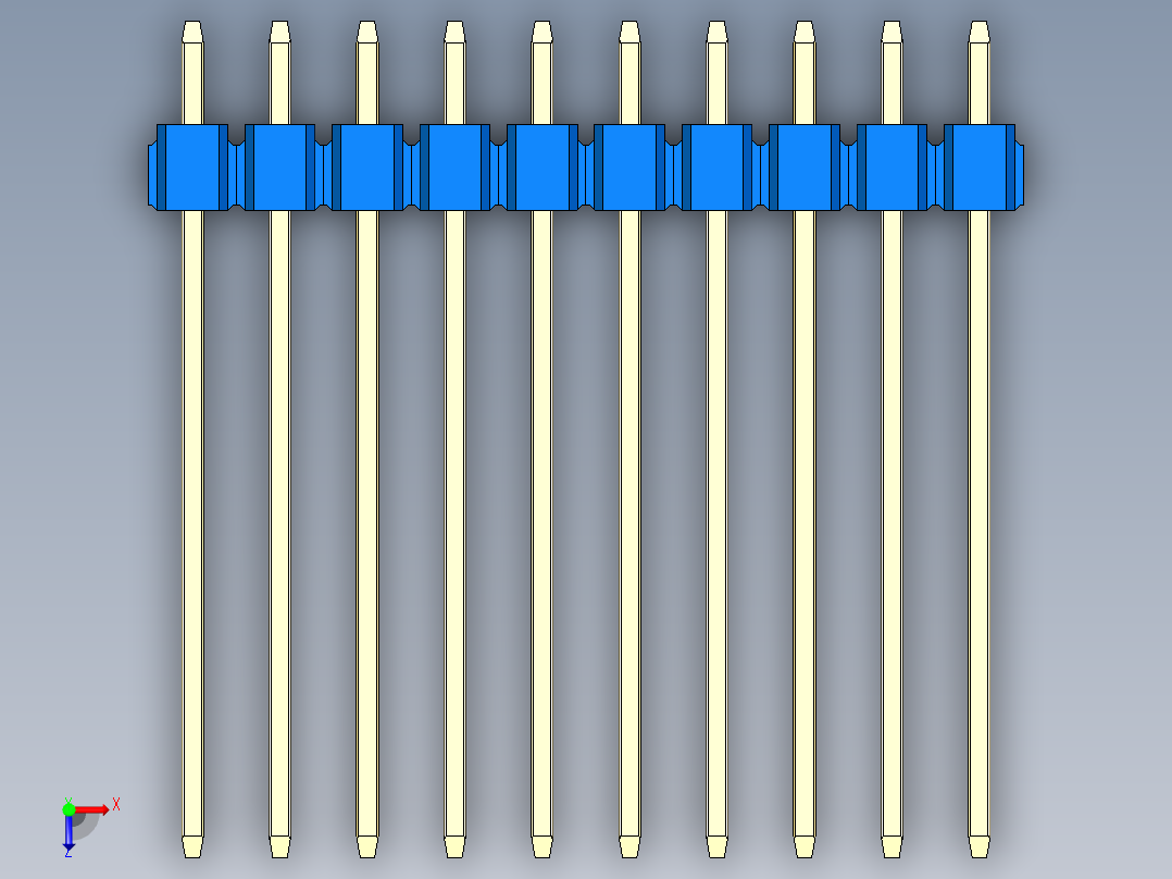 彩色公头100mil（2.54mm）系列-DS1021_blue_3x10p_100mil_Type19_rev1.0俯视图