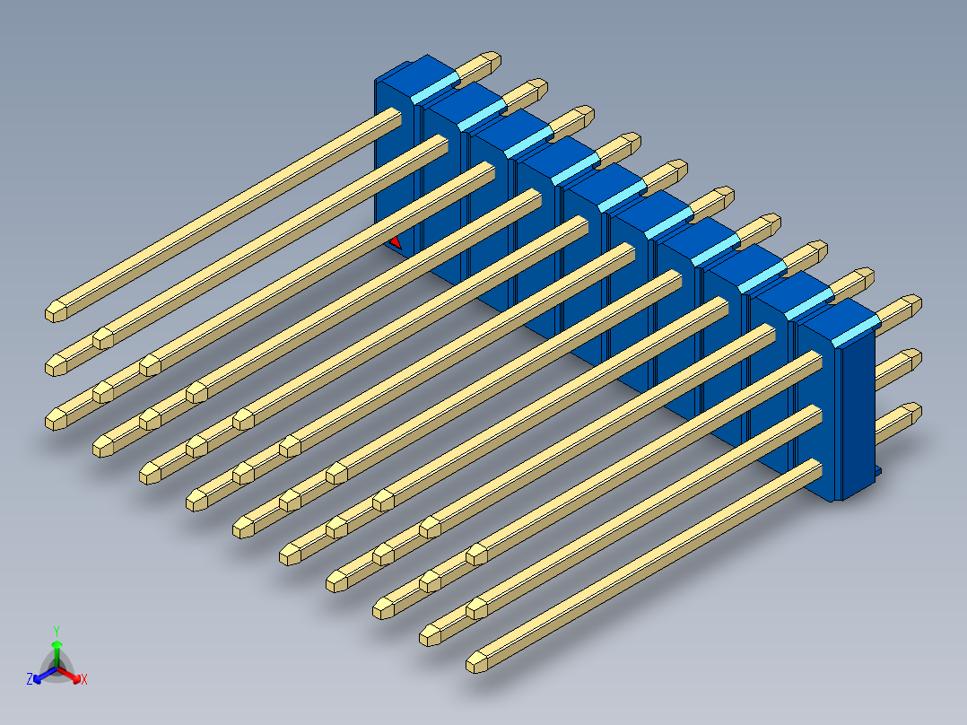 彩色公头100mil（2.54mm）系列-DS1021_blue_3x10p_100mil_Type19_rev1.0正等轴测图