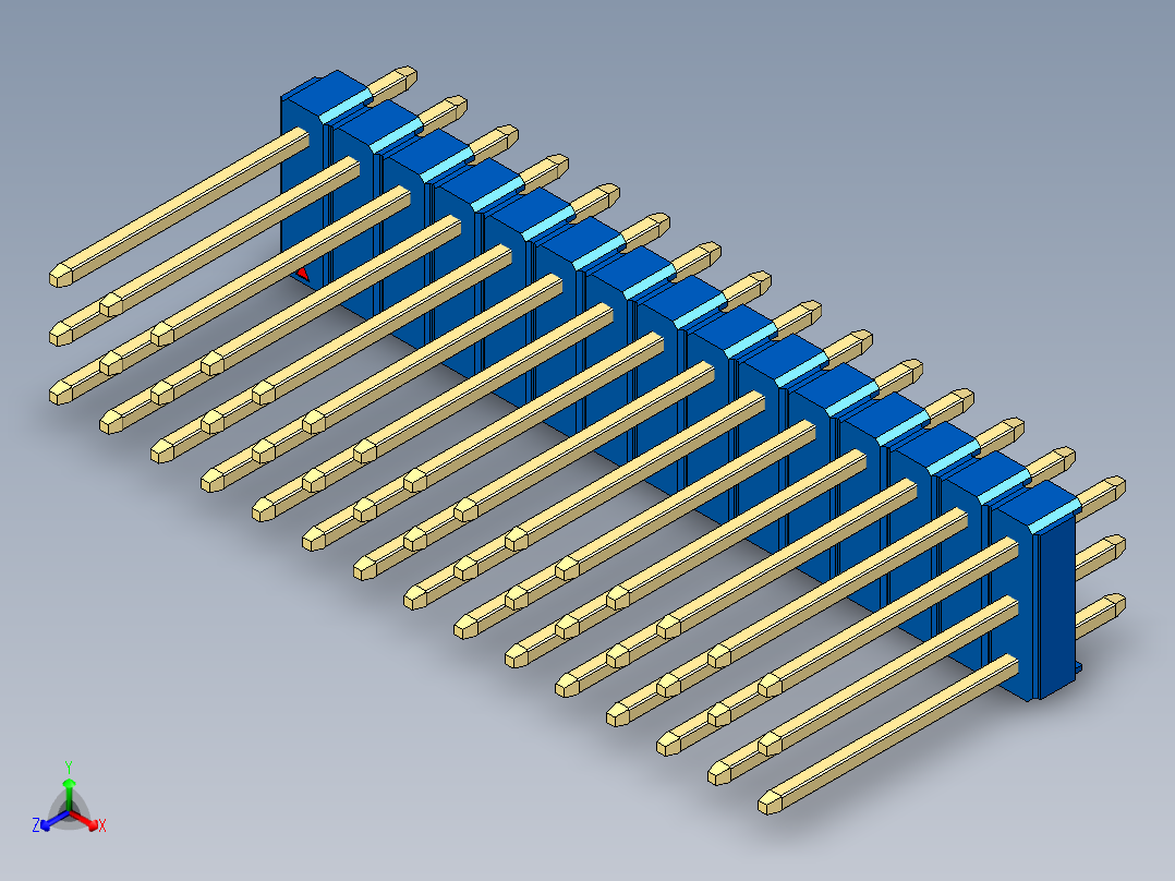 彩色公头100mil（2.54mm）系列-DS1021_blue_3x15p_100mil_Type5_rev1.0正等轴测图