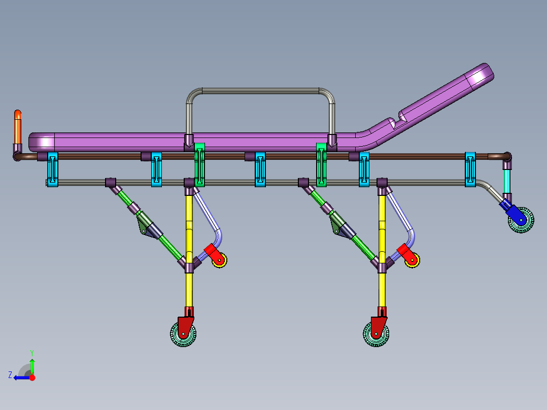 自动上车担架伤员救护担架车右视图