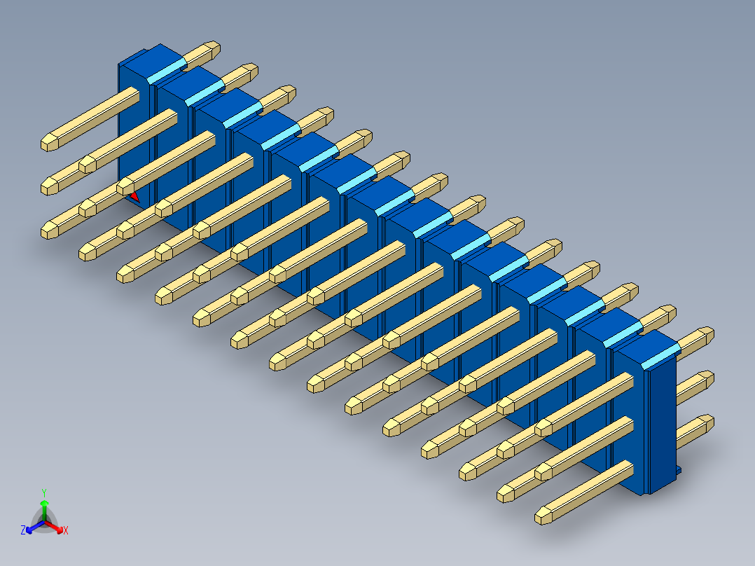 彩色公头100mil（2.54mm）系列-DS1021_blue_3x14p_100mil_Type1_rev1.0正等轴测图