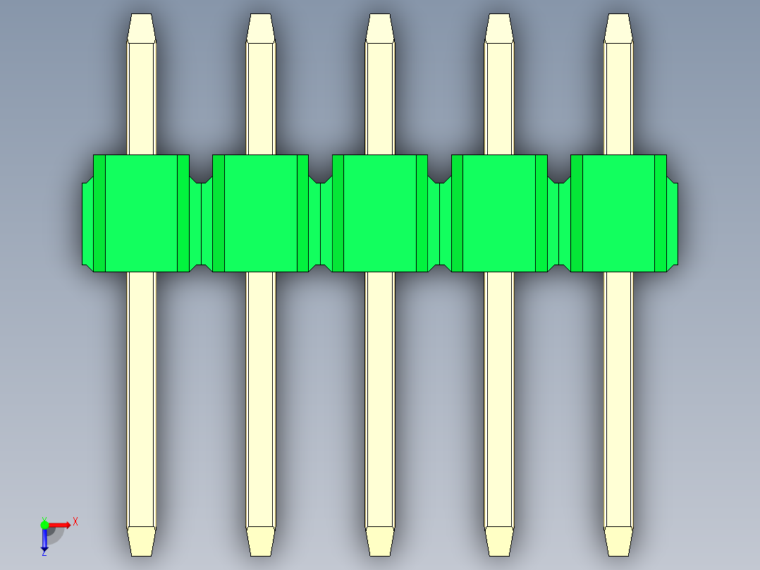 彩色公头100mil（2.54mm）系列-DS1021_green_3x05p_100mil_Type1_rev1.0俯视图