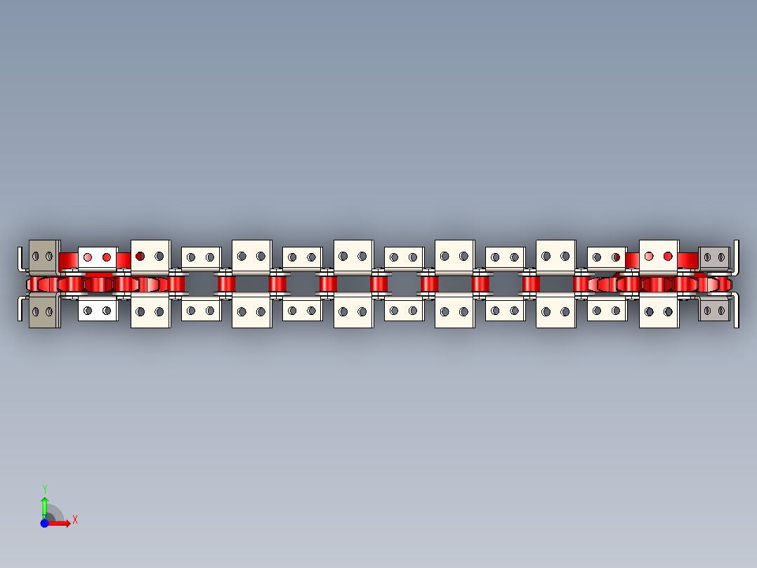 双节距 2080 输送链，带附件 K2 1X1 和 2X2 以及链轮---stp前视图