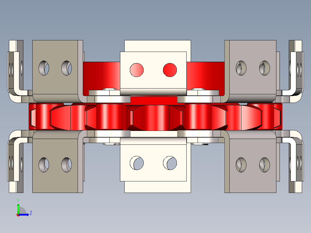 双节距 2080 输送链，带附件 K2 1X1 和 2X2 以及链轮---stp左视图