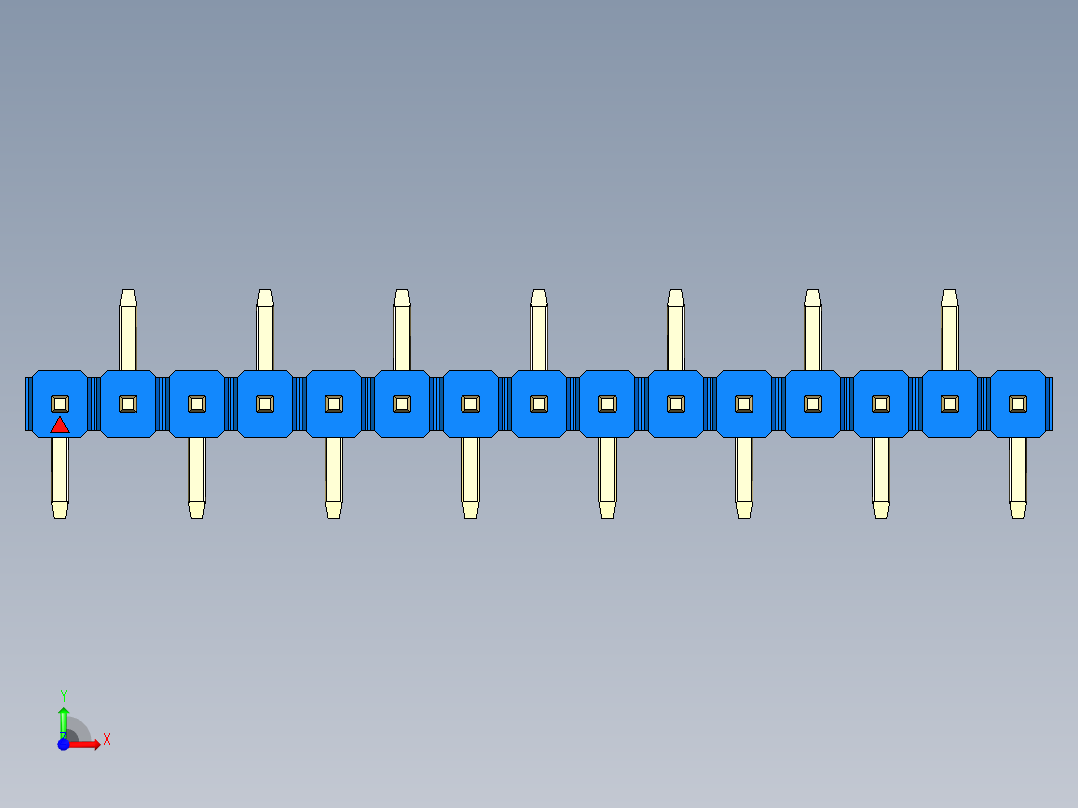 彩色公排针 100mil 2.54mm 系列-DS1022_blue_15p_100mil_Type_SMT_R2_rev1.0前视图