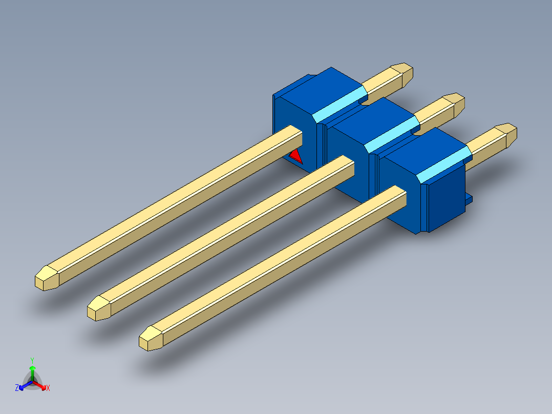 彩色公头100mil（2.54mm）系列-DS1021_blue_1x03p_100mil_Type5_rev1.0正等轴测图