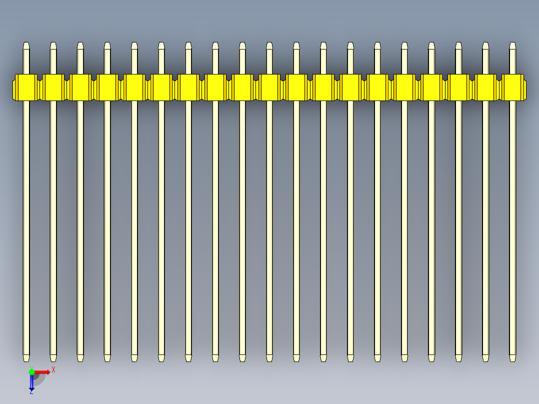 彩色公头100mil（2.54mm）系列-DS1021_yellow_2x19p_100mil_Type43_rev1.0俯视图