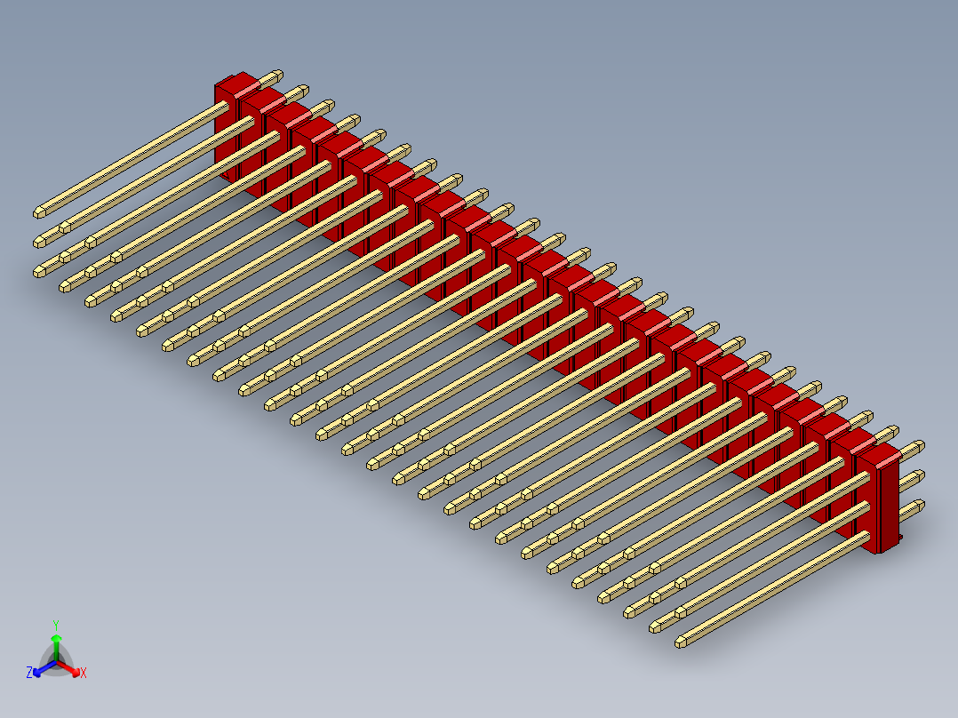 彩色公头100mil（2.54mm）系列-DS1021_red_3x26p_100mil_Type19_rev1.0正等轴测图