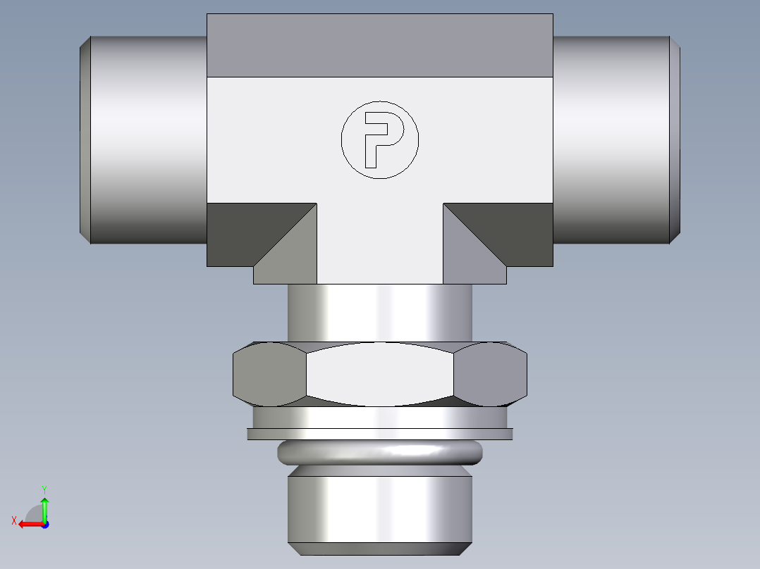 卡套式工业通用硬管接头EO_Adjustable_locknut_branch_tee_TEE12LMOROMDCF后视图