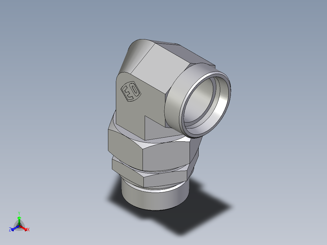 卡套式工业通用硬管接头EO_Assembled_adjustable_standpipe_elbow_EVW42LMOMD71正等轴测图