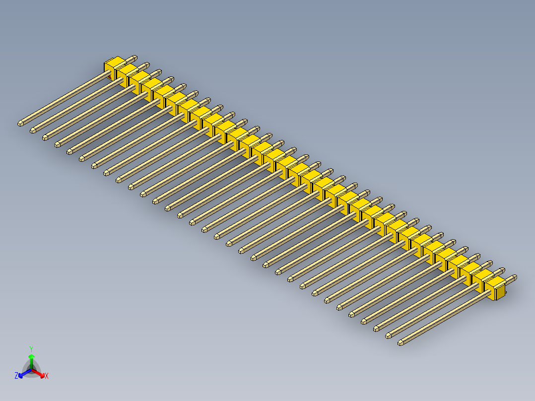 彩色公头100mil（2.54mm）系列-DS1021_yellow_1x32p_100mil_Type19_rev1.0正等轴测图
