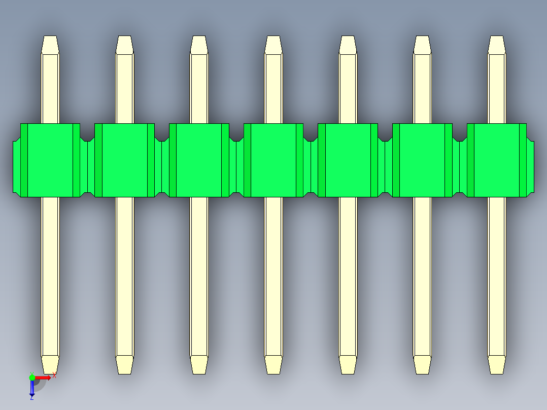 彩色公头100mil（2.54mm）系列-DS1021_green_2x07p_100mil_Type1_rev1.0俯视图