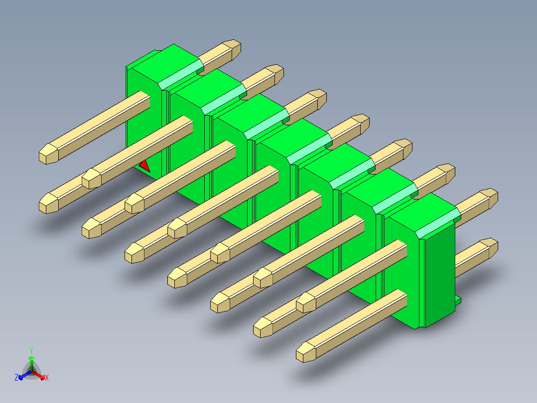 彩色公头100mil（2.54mm）系列-DS1021_green_2x07p_100mil_Type1_rev1.0正等轴测图