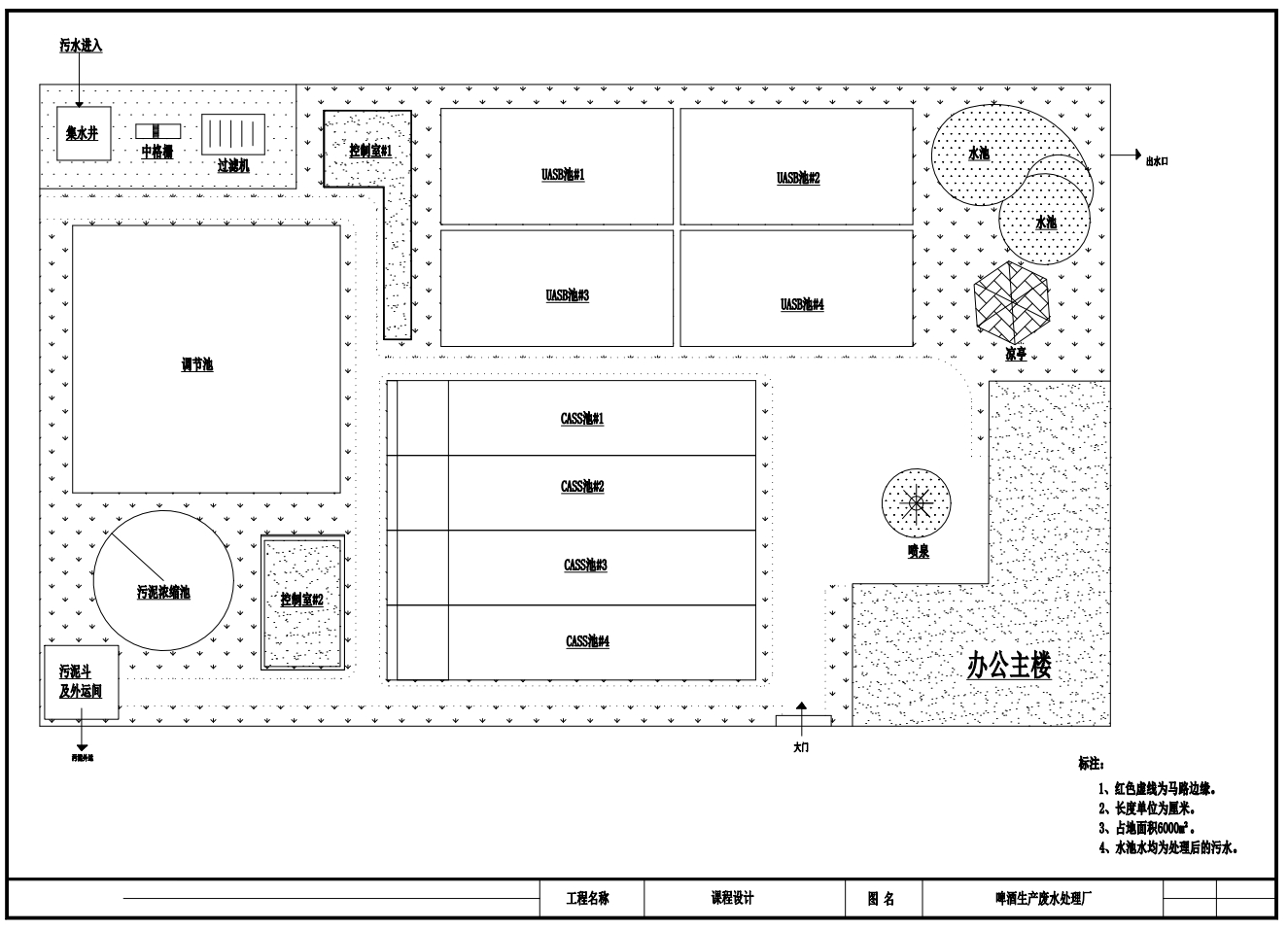 E1044-采用UASB-CASS处理工艺啤酒生产废水处理厂设计CAD+说明书