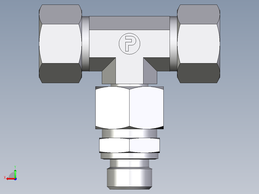 卡套式工业通用硬管接头EO_Assembled_adjustable_standpipe_branch_tee_EVT15LM71后视图