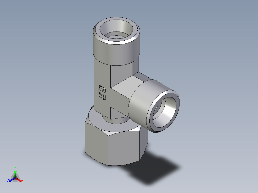 卡套式工业通用硬管接头EO_Standpipe_run_tee_EVL12SOMD71正等轴测图