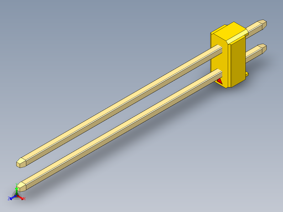 彩色公头100mil（2.54mm）系列-DS1021_yellow_2x01p_100mil_Type43_rev1.0正等轴测图