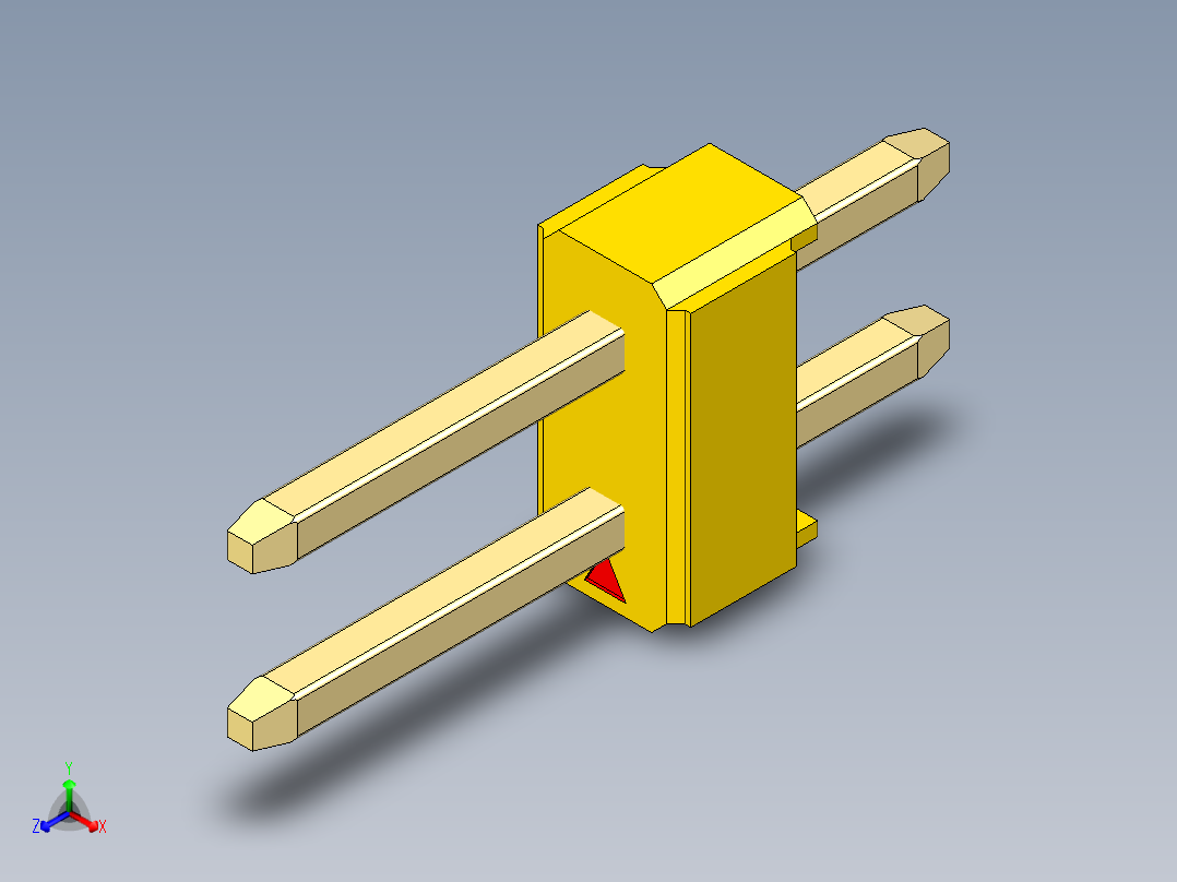 彩色公头100mil（2.54mm）系列-DS1021_yellow_2x01p_100mil_Type1_rev1.0正等轴测图