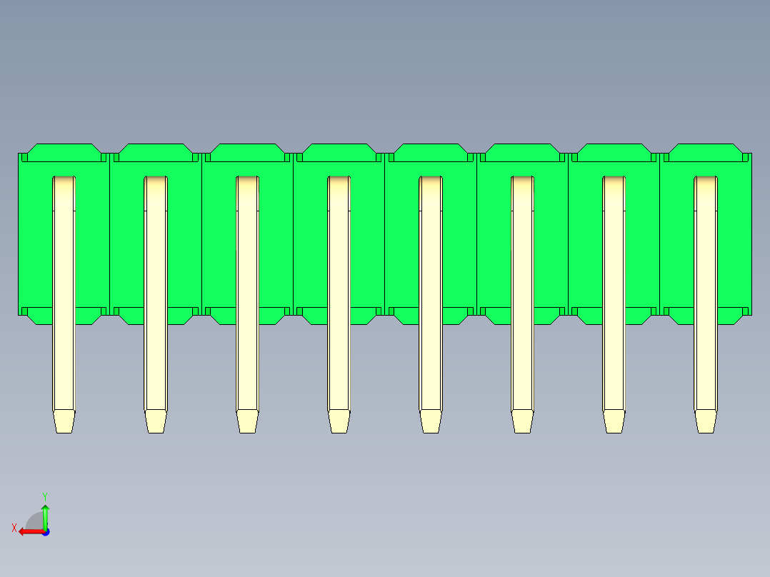 彩色公排针 100mil 2.54mm 系列-DS1022_green_2x08p_100mil_TypeD_rev1.0后视图