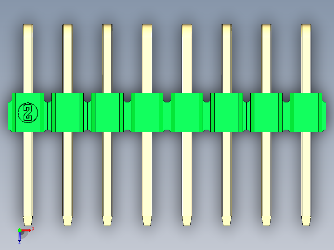 彩色公排针 100mil 2.54mm 系列-DS1022_green_2x08p_100mil_TypeD_rev1.0俯视图