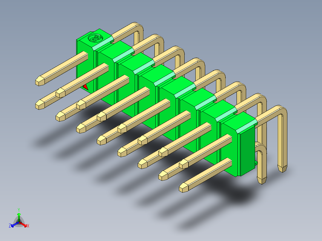彩色公排针 100mil 2.54mm 系列-DS1022_green_2x08p_100mil_TypeD_rev1.0正等轴测图