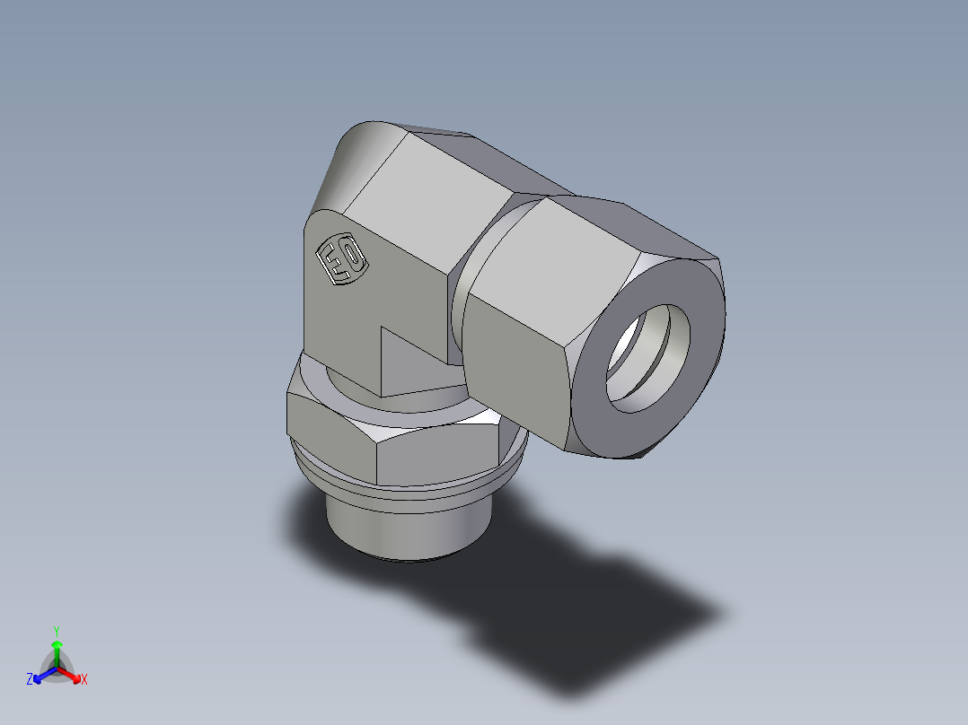 卡套式工业通用硬管接头EO_Adjustable_Locknut_elbow_WEE12LRCF正等轴测图