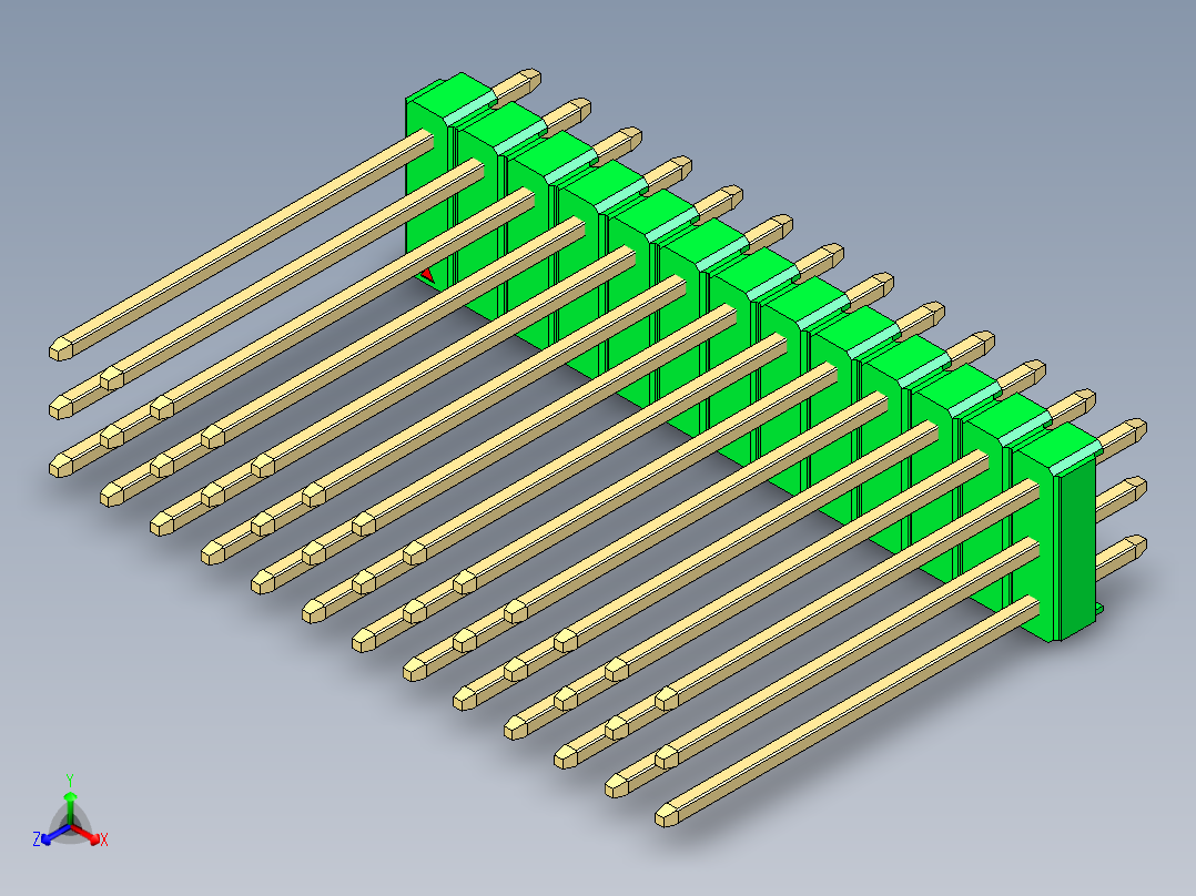 彩色公头100mil（2.54mm）系列-DS1021_green_3x13p_100mil_Type19_rev1.0正等轴测图
