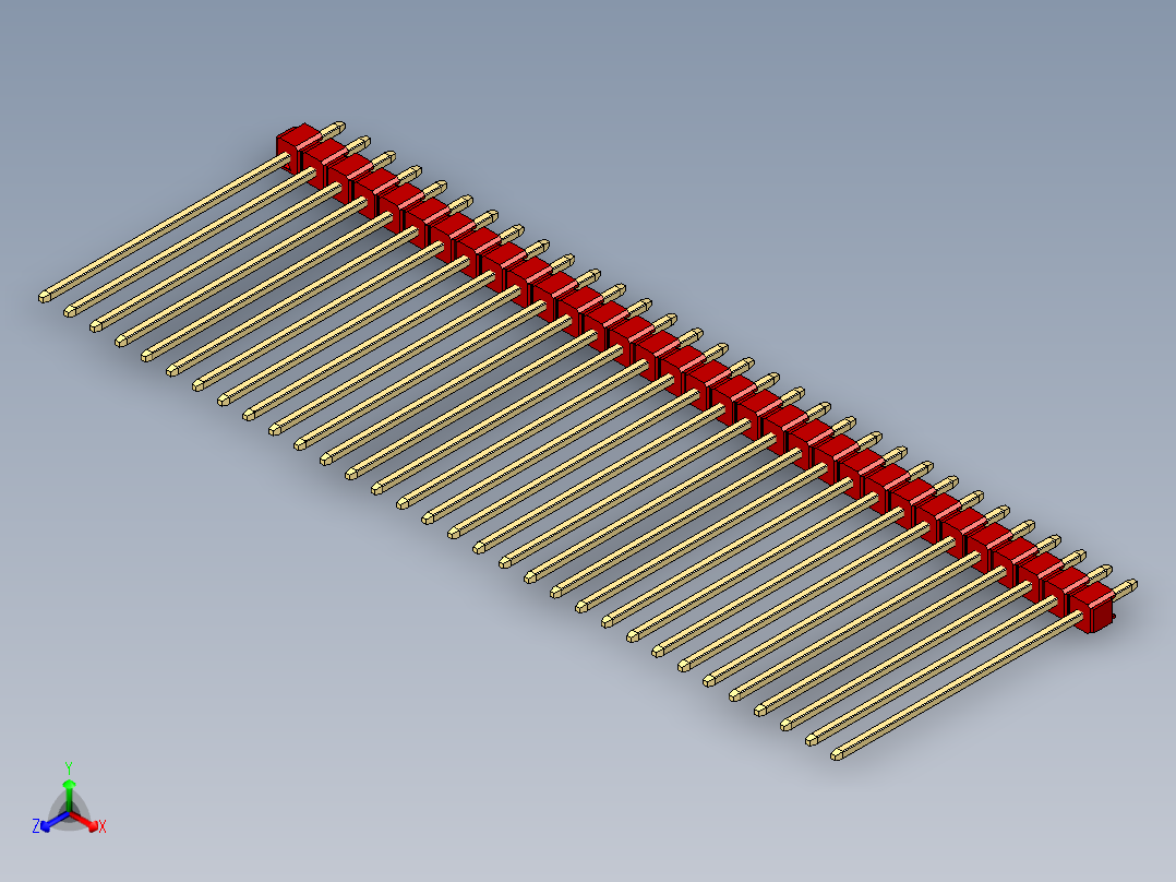 彩色公头100mil（2.54mm）系列-DS1021_red_1x32p_100mil_Type43_rev1.0正等轴测图