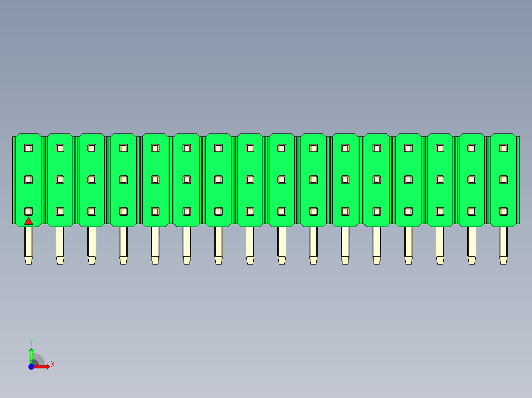 彩色公排针 100mil 2.54mm 系列-DS1022_green_3x16p_100mil_TypeD_rev1.0前视图