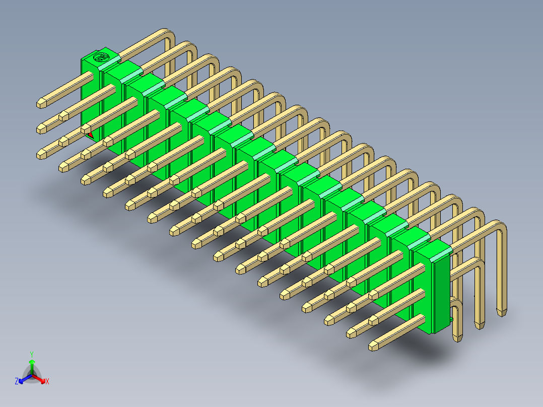 彩色公排针 100mil 2.54mm 系列-DS1022_green_3x16p_100mil_TypeD_rev1.0正等轴测图